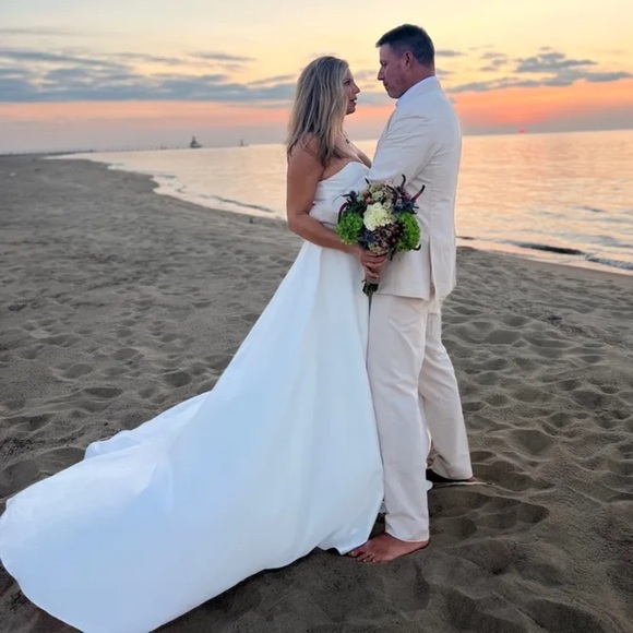 Lifetime of Love White Satin Strapless A-Line Gown - Picture 8 of 11